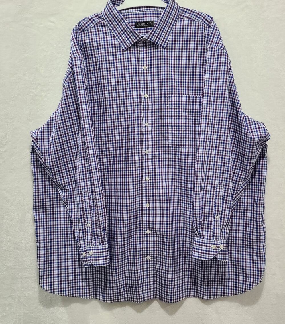 Rochester Shirt Men's 20 36/37T Blue Purple Check Egyptian Cotton Non Iron EUC